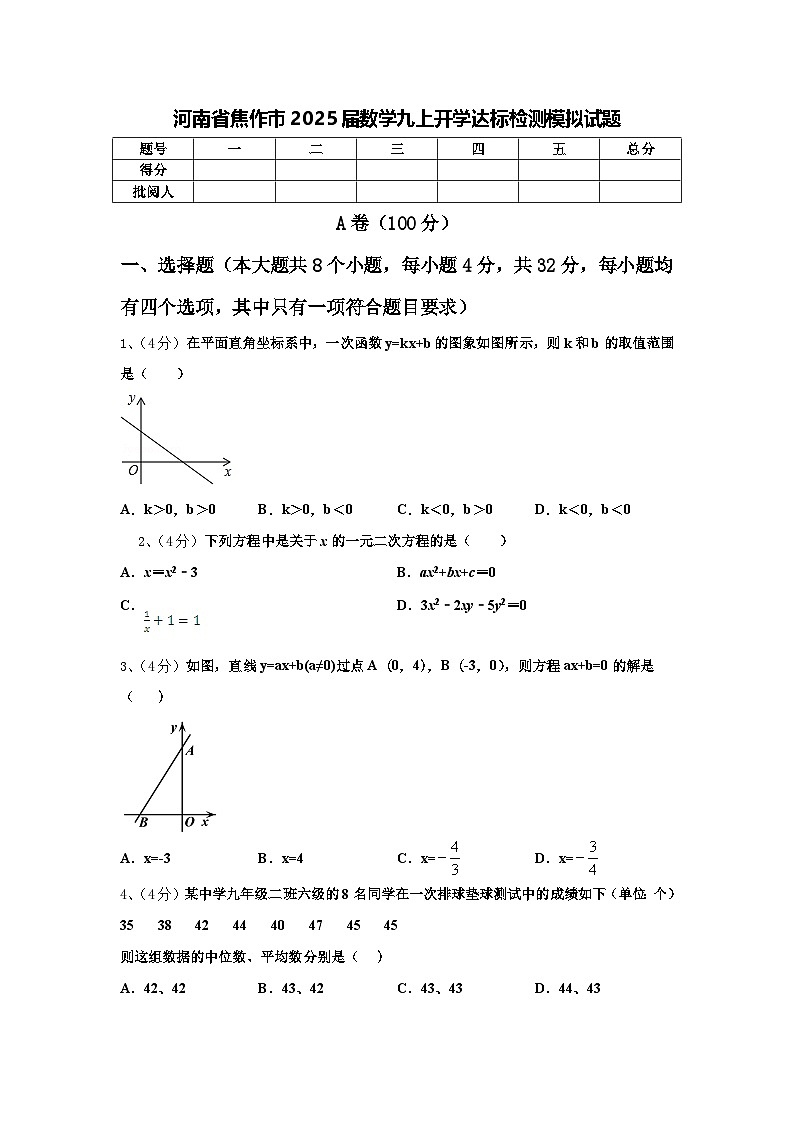 河南省焦作市2025届数学九上开学达标检测模拟试题【含答案】第1页