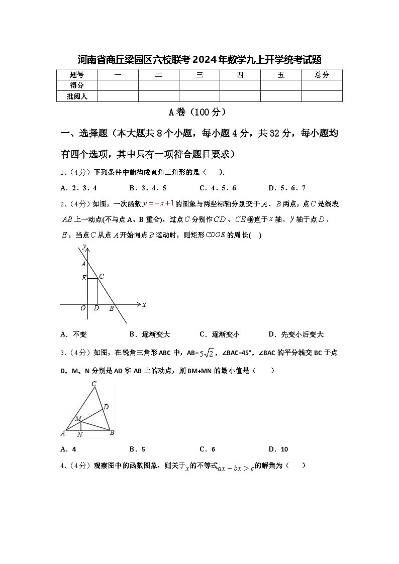 河南省商丘梁园区六校联考2024年数学九上开学统考试题【含答案】第1页