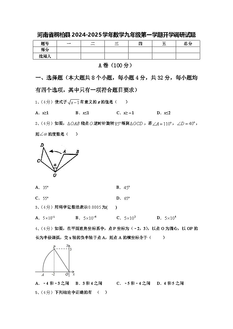 河南省桐柏县2024-2025学年数学九年级第一学期开学调研试题【含答案】第1页