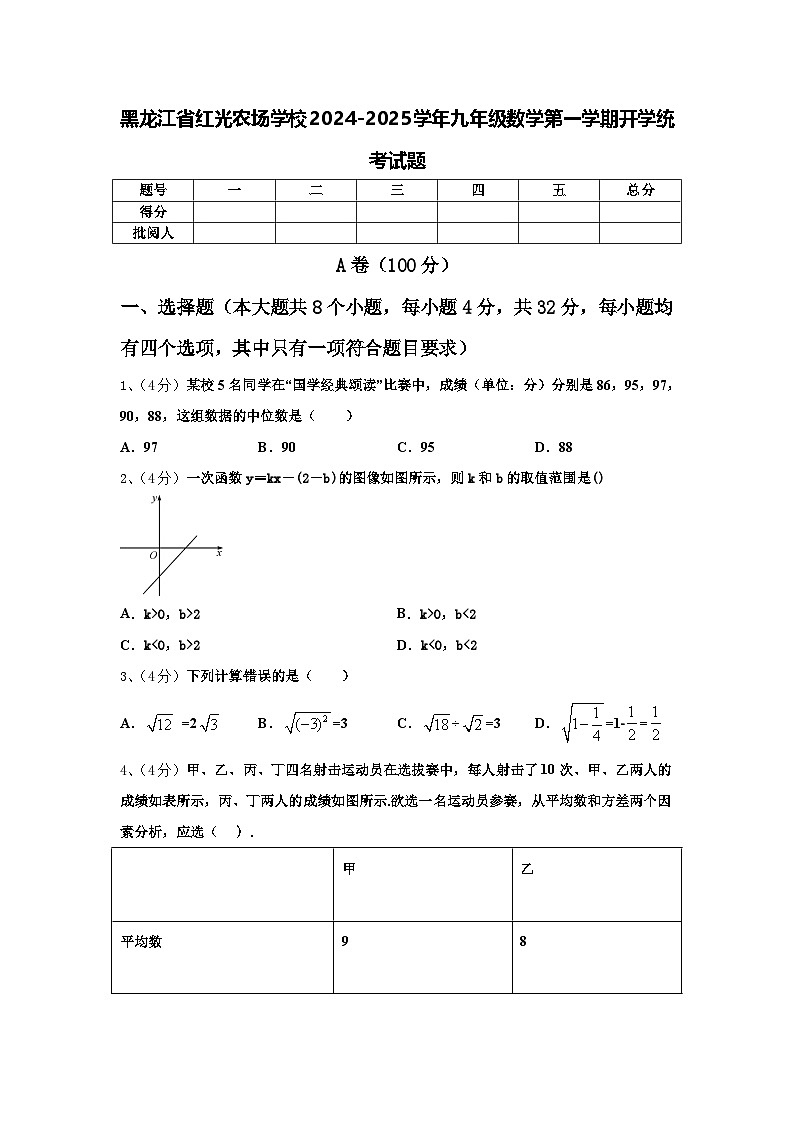 黑龙江省红光农场学校2024-2025学年九年级数学第一学期开学统考试题【含答案】第1页