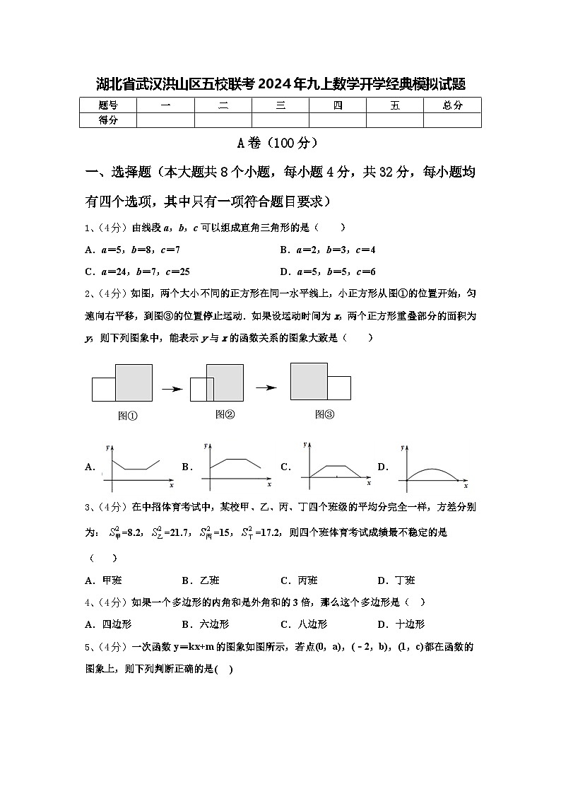 湖北省武汉洪山区五校联考2024年九上数学开学经典模拟试题【含答案】第1页