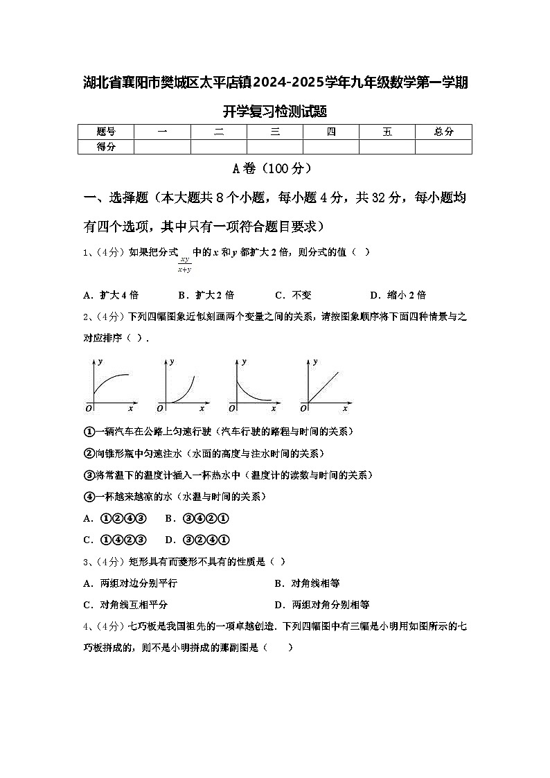湖北省襄阳市樊城区太平店镇2024-2025学年九年级数学第一学期开学复习检测试题【含答案】第1页