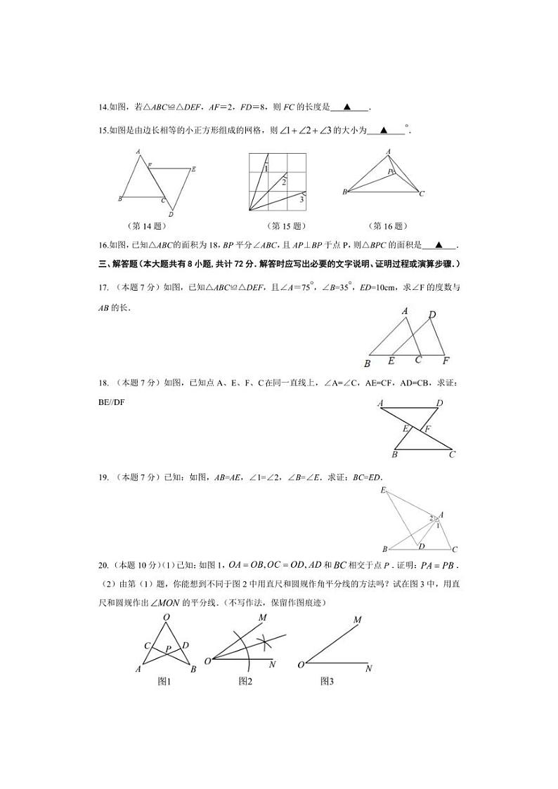 [数学]江苏省镇江市新区2024—2025学年八年级上学期十月月考数学试卷(有答案)第3页
