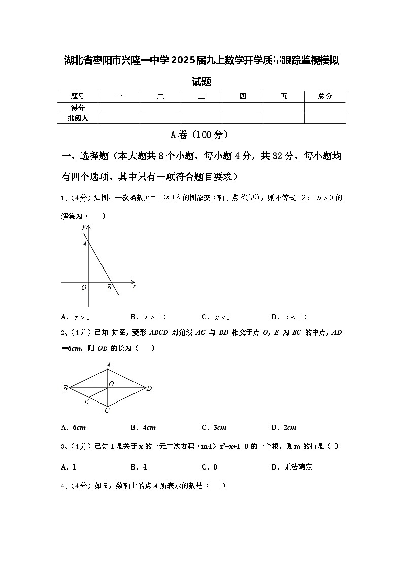 湖北省枣阳市兴隆一中学2025届九上数学开学质量跟踪监视模拟试题【含答案】第1页