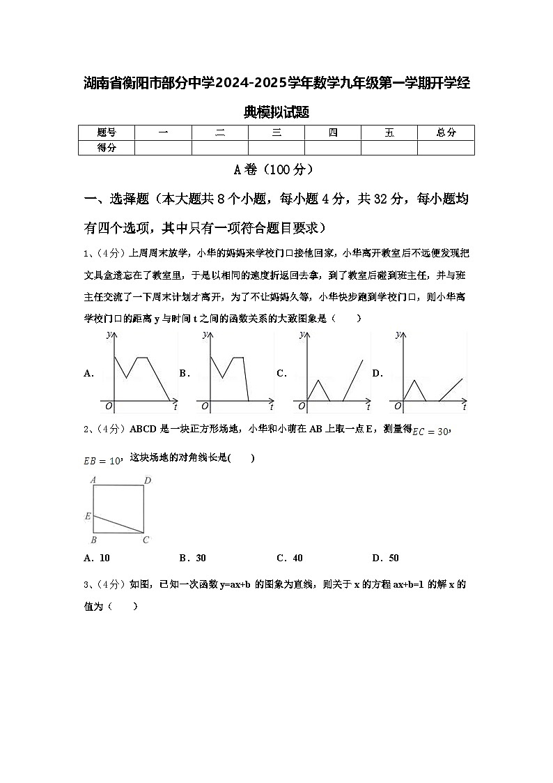 湖南省衡阳市部分中学2024-2025学年数学九年级第一学期开学经典模拟试题【含答案】01