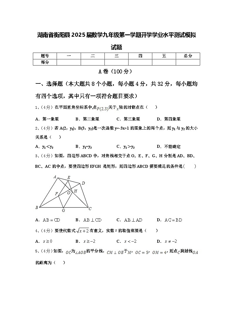 湖南省衡阳县2025届数学九年级第一学期开学学业水平测试模拟试题【含答案】第1页