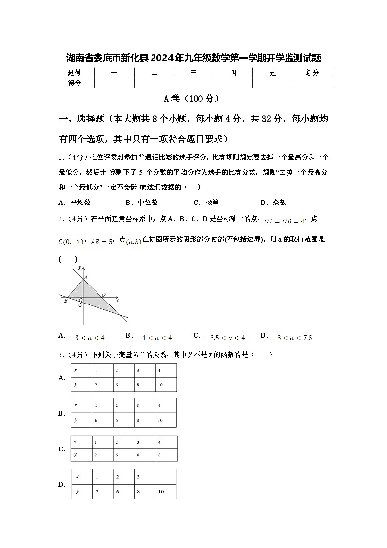 湖南省娄底市新化县2024年九年级数学第一学期开学监测试题【含答案】第1页