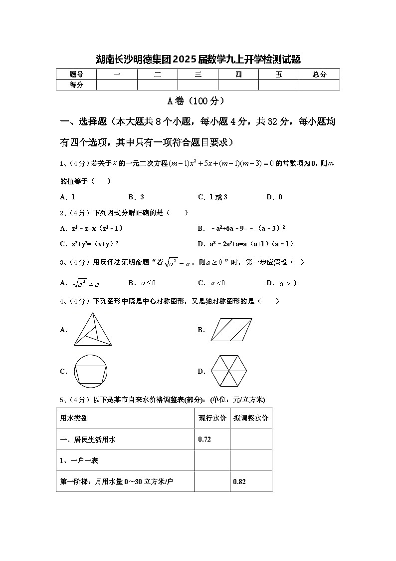 湖南长沙明德集团2025届数学九上开学检测试题【含答案】第1页