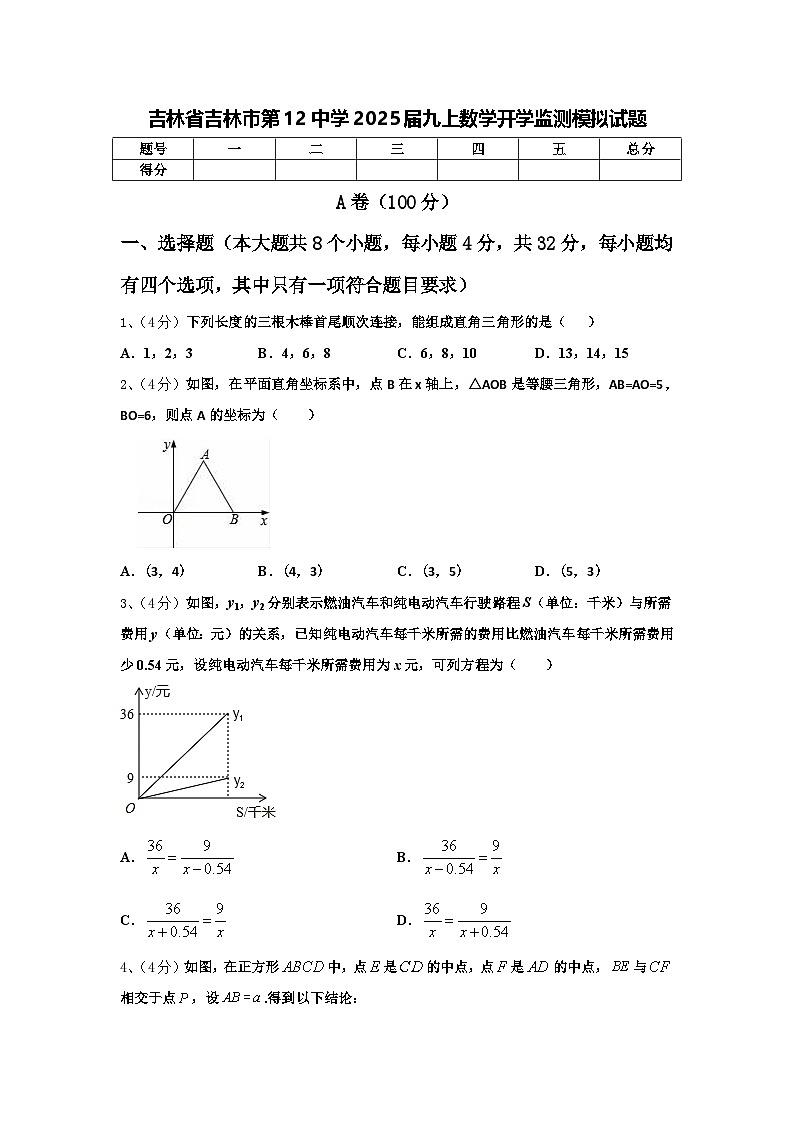 吉林省吉林市第12中学2025届九上数学开学监测模拟试题【含答案】01