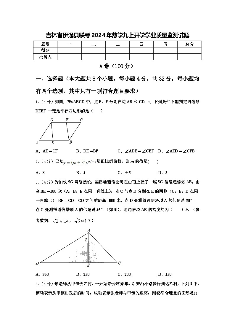 吉林省伊通县联考2024年数学九上开学学业质量监测试题【含答案】第1页