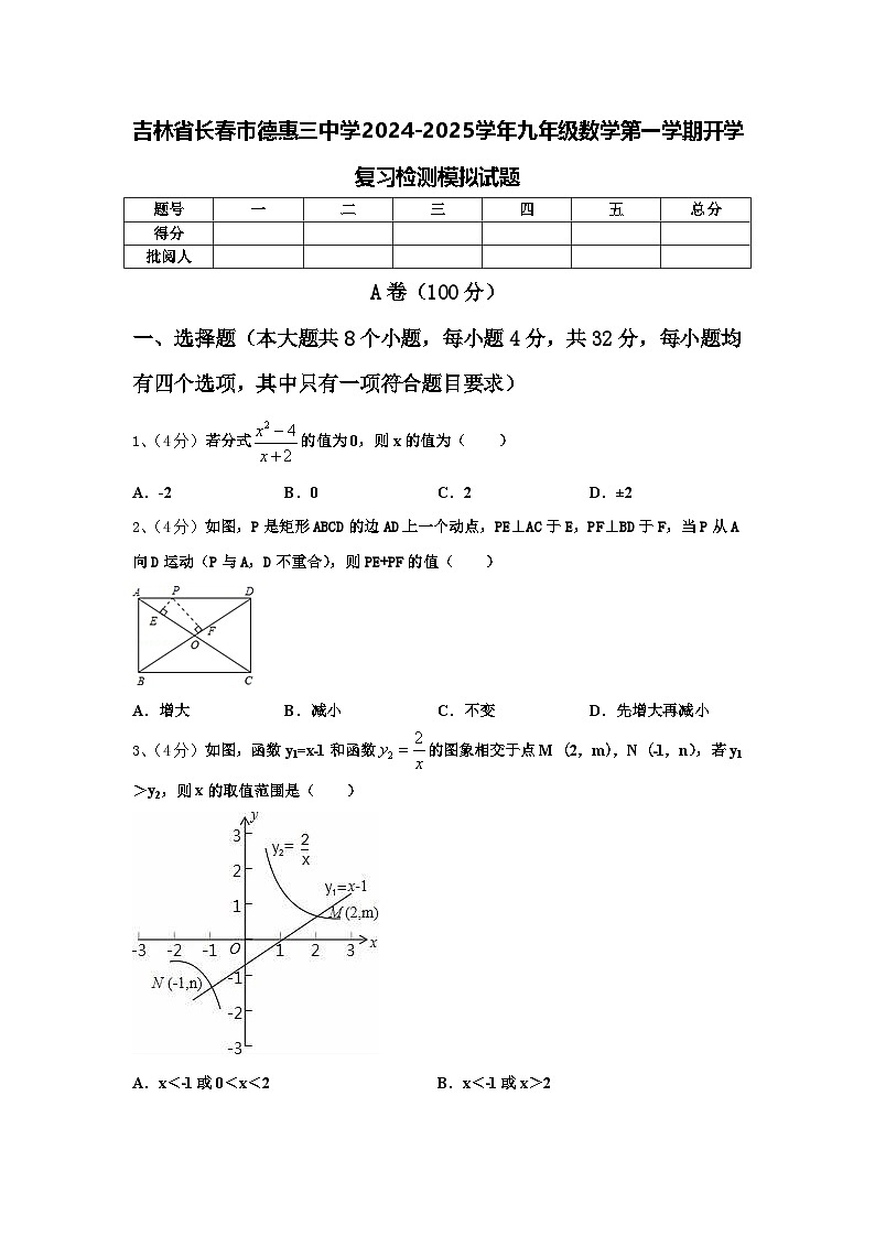 吉林省长春市德惠三中学2024-2025学年九年级数学第一学期开学复习检测模拟试题【含答案】第1页