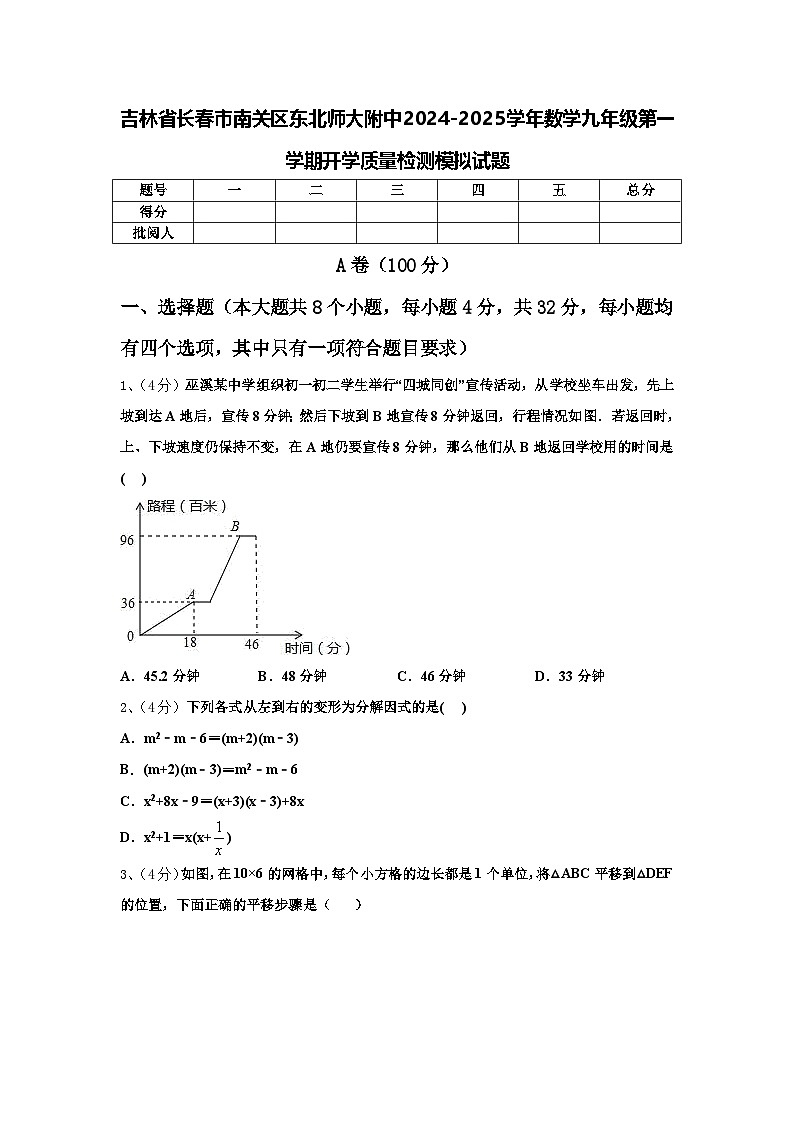 吉林省长春市南关区东北师大附中2024-2025学年数学九年级第一学期开学质量检测模拟试题【含答案】第1页