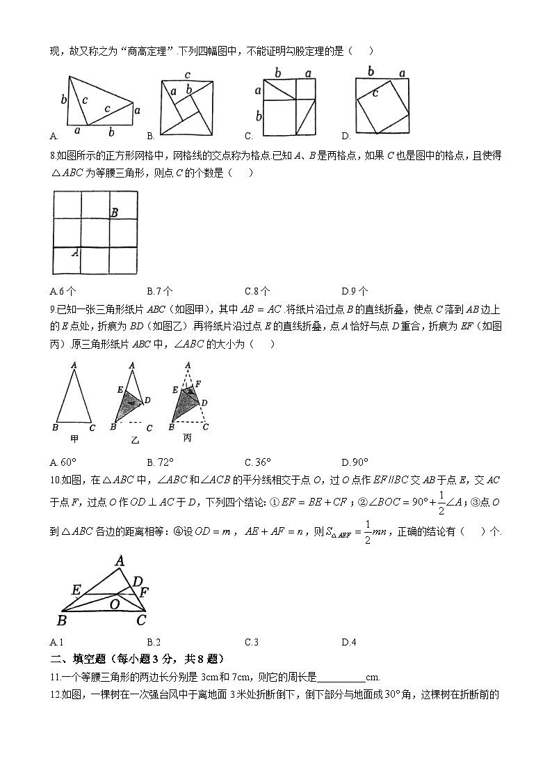 江苏省苏州市姑苏区草桥中学校2024—-2025学年八年级上学期10月月考数学试题(无答案)第2页