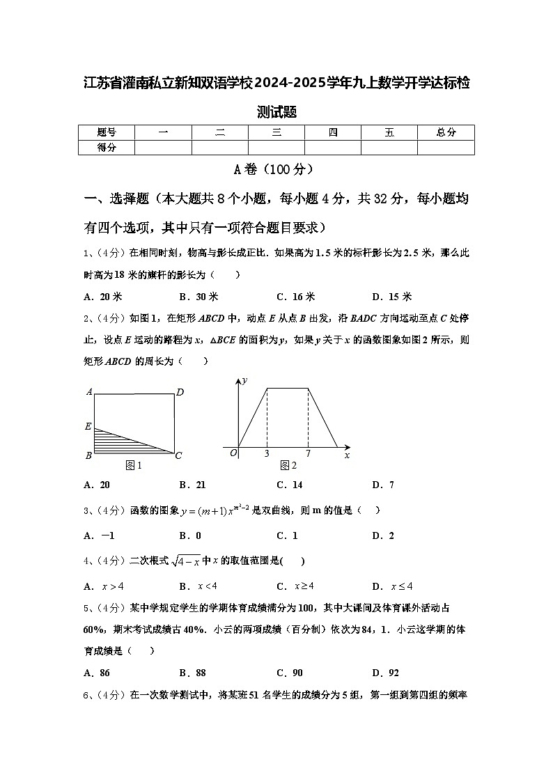 江苏省灌南私立新知双语学校2024-2025学年九上数学开学达标检测试题【含答案】第1页