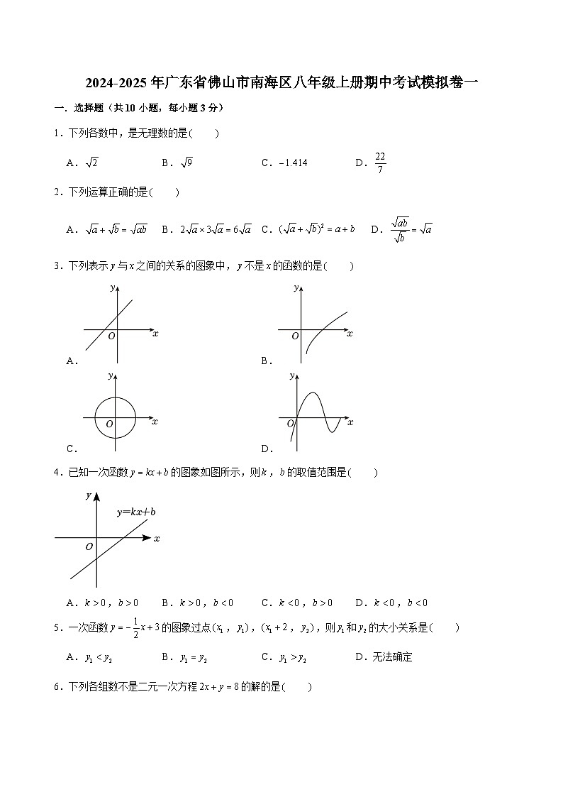 广东省佛山市南海区2024-2025学年八年级上学期数学期中考试模拟题第1页