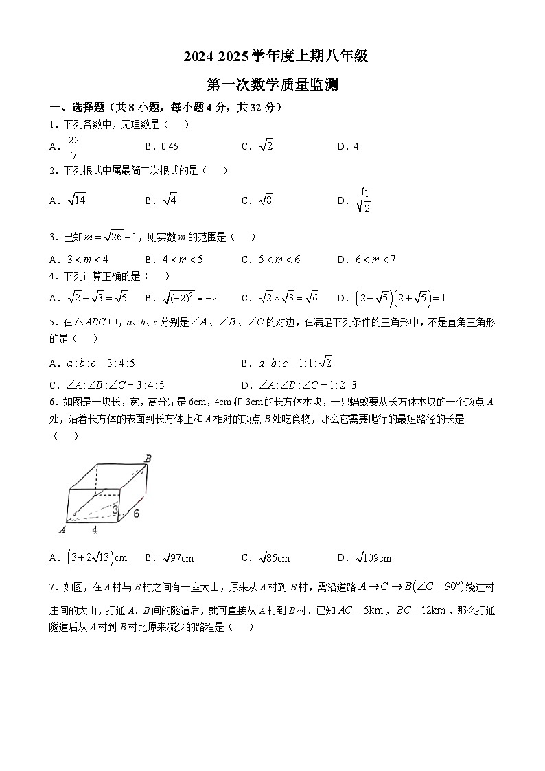 2024-—2025学年四川省成都市双流区八年级（上）10月月考数学试题(无答案)第1页