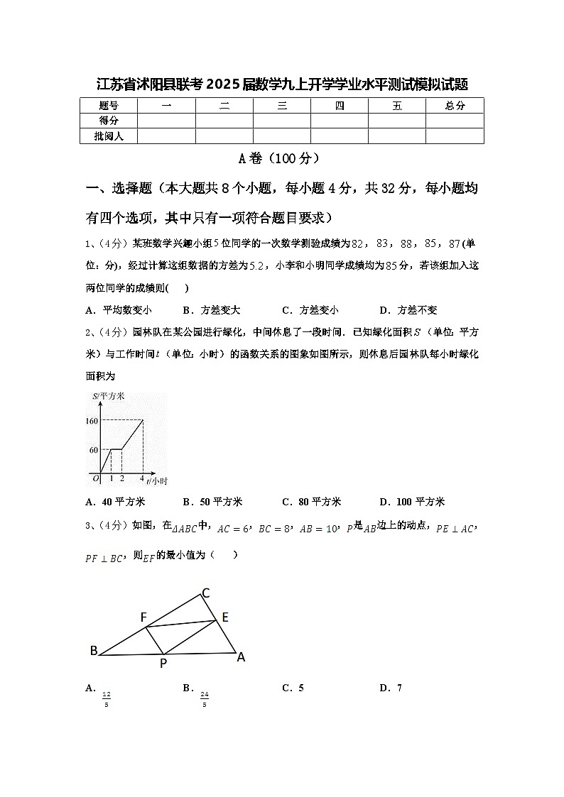 江苏省沭阳县联考2025届数学九上开学学业水平测试模拟试题【含答案】第1页