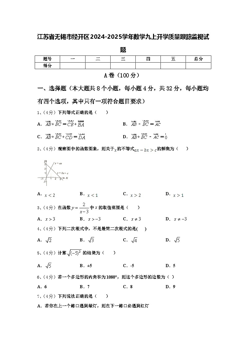 江苏省无锡市经开区2024-2025学年数学九上开学质量跟踪监视试题【含答案】第1页