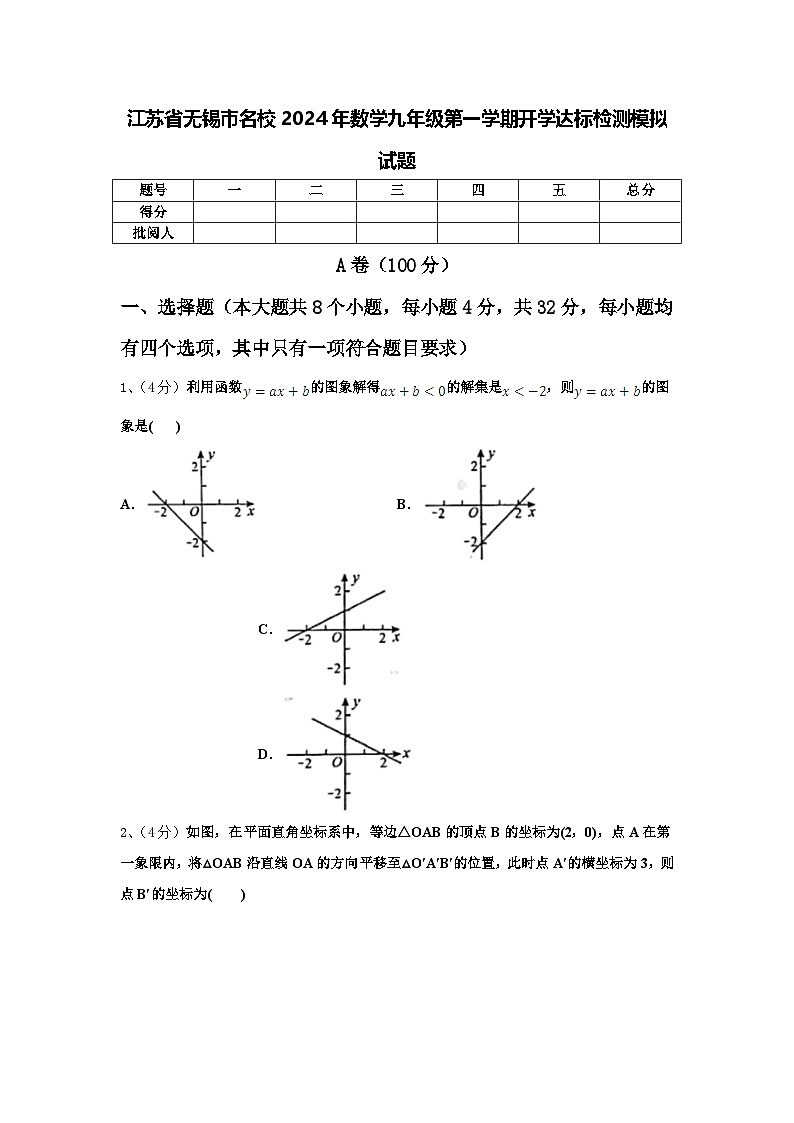 江苏省无锡市名校2024年数学九年级第一学期开学达标检测模拟试题【含答案】第1页