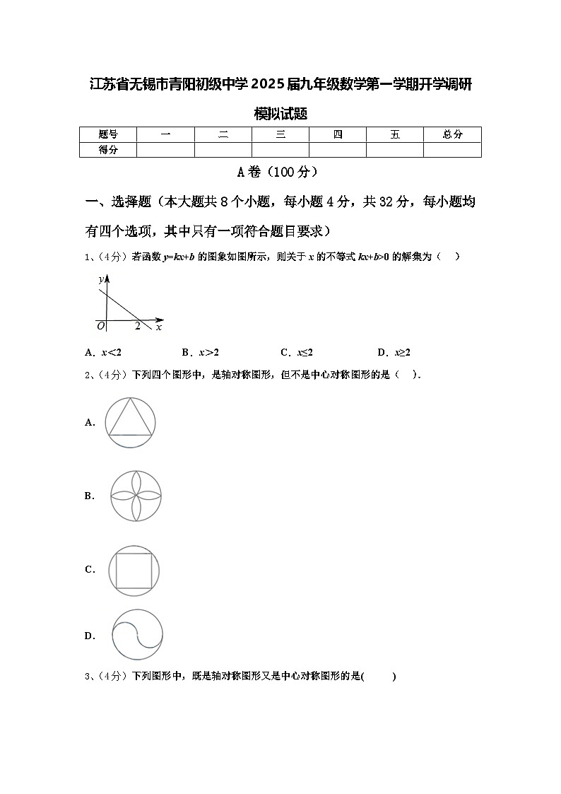 江苏省无锡市青阳初级中学2025届九年级数学第一学期开学调研模拟试题【含答案】第1页