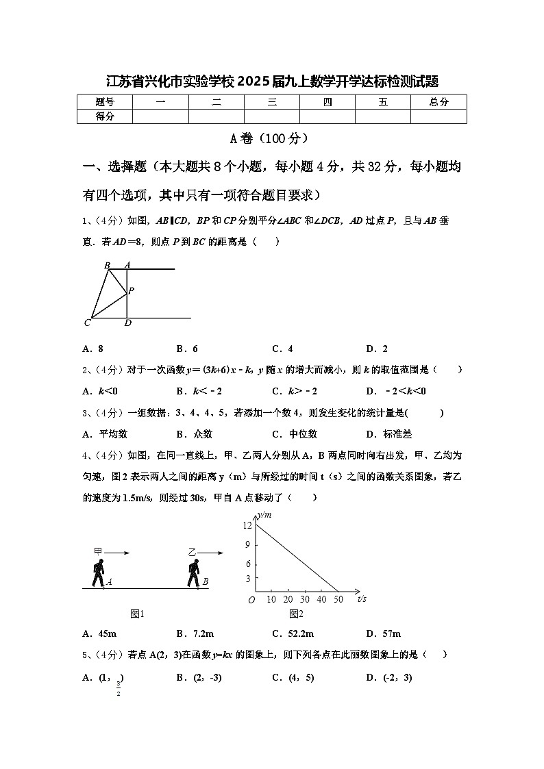 江苏省兴化市实验学校2025届九上数学开学达标检测试题【含答案】第1页
