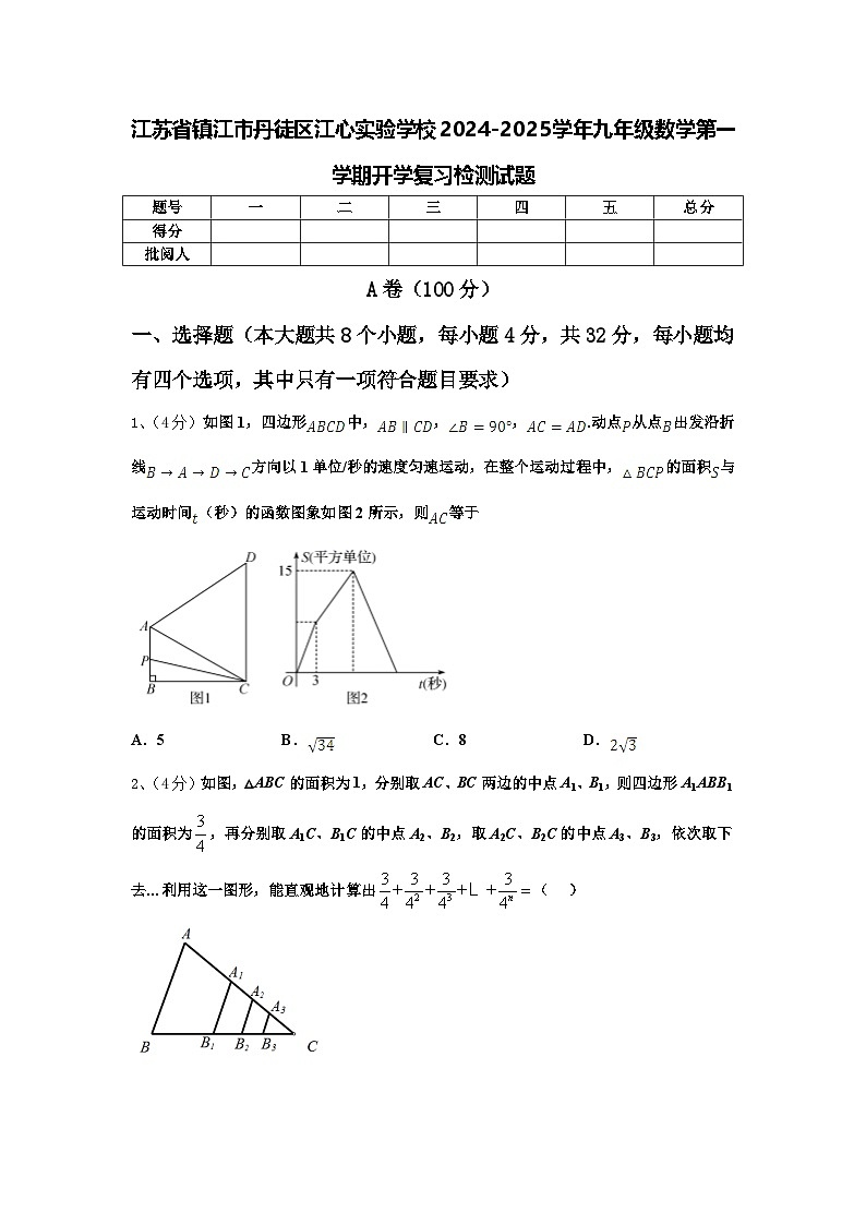 江苏省镇江市丹徒区江心实验学校2024-2025学年九年级数学第一学期开学复习检测试题【含答案】第1页