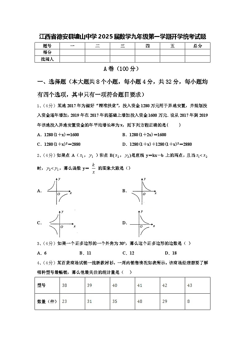江西省德安县塘山中学2025届数学九年级第一学期开学统考试题【含答案】第1页