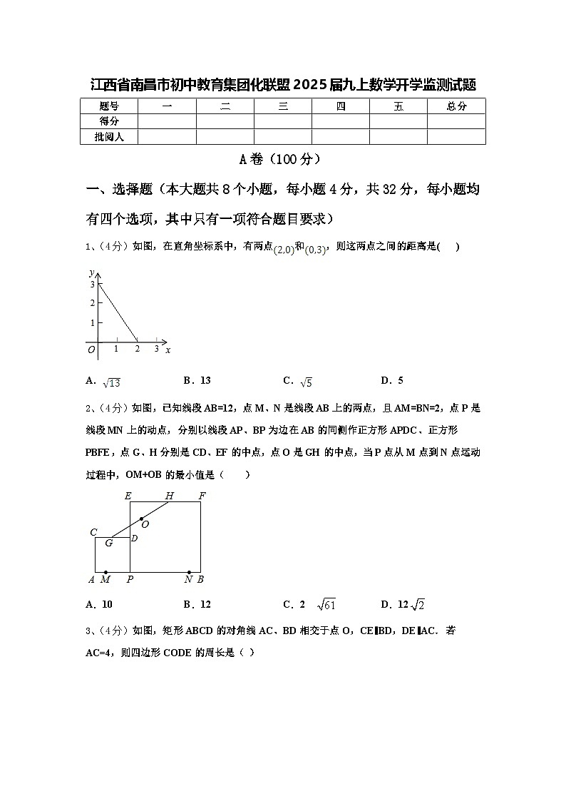 江西省南昌市初中教育集团化联盟2025届九上数学开学监测试题【含答案】01