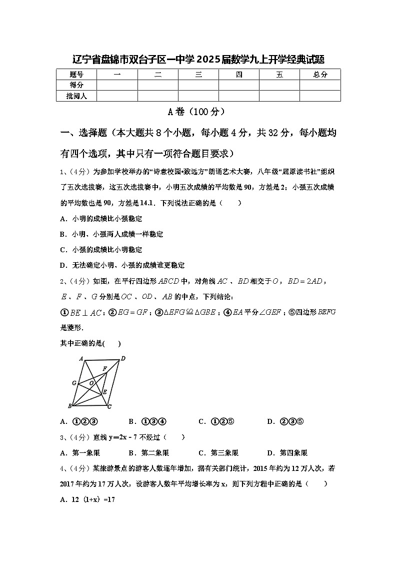 辽宁省盘锦市双台子区一中学2025届数学九上开学经典试题【含答案】第1页