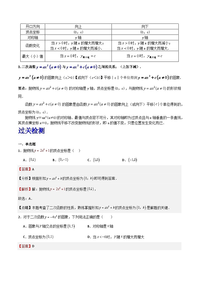 沪教版（五四制）数学九上26.2《特殊二次函数的图像》（第1课时）（题型专训）（解析版）第3页
