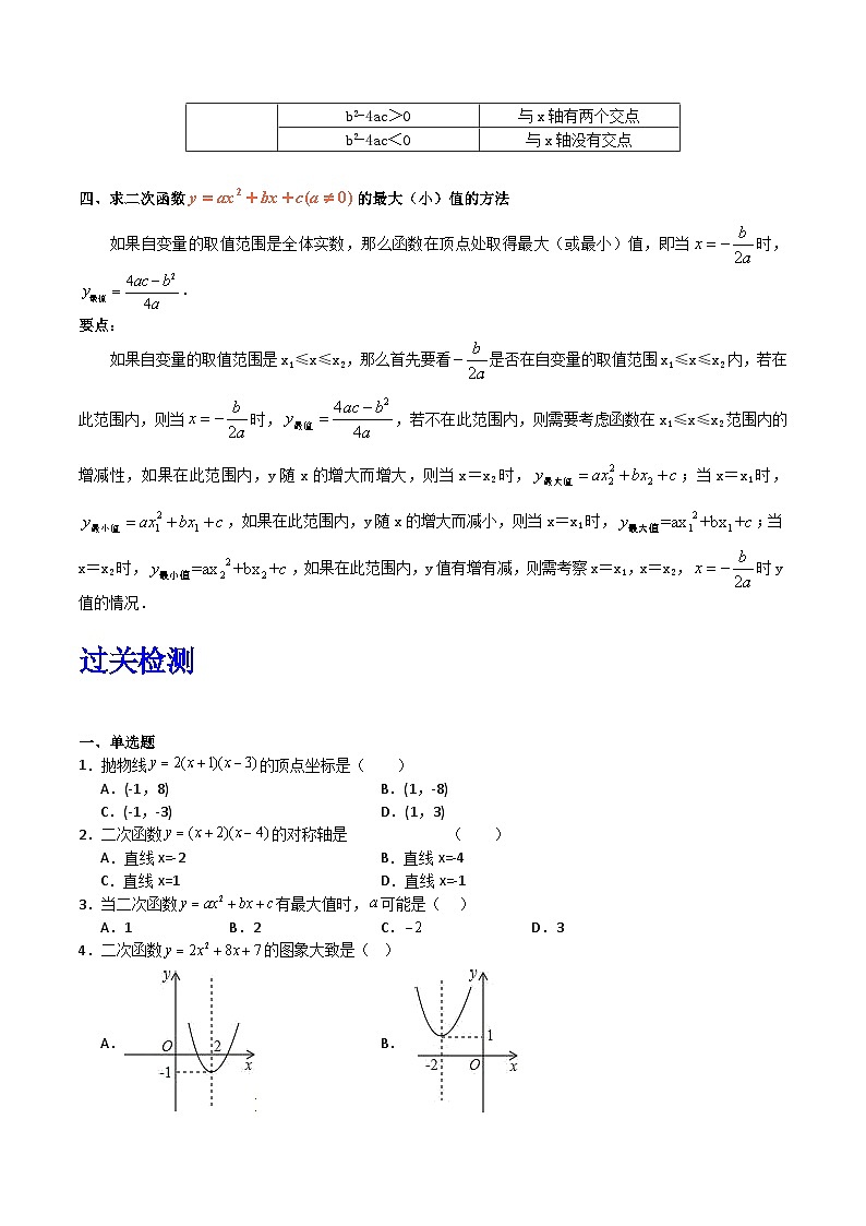 沪教版（五四制）数学九上26.3《二次函数y=ax²+bx+c的图象》（第1课时）（题型专训）（原卷版）第3页