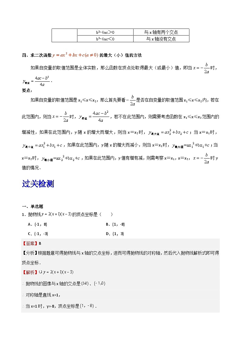 沪教版（五四制）数学九上26.3《二次函数y=ax²+bx+c的图象》（第1课时）（题型专训）（解析版）第3页