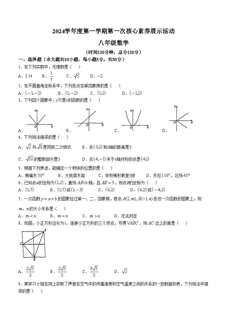 广东省佛山市顺德区第一中学外国语学校2024-2025学年上学期10月月考八年级数学试卷 (无答案)01
