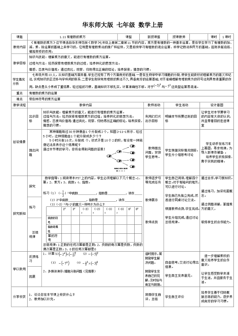 华东师大版七年级数学上册1.11有理数的乘方教案眉山市岷东中学严明刚第1页