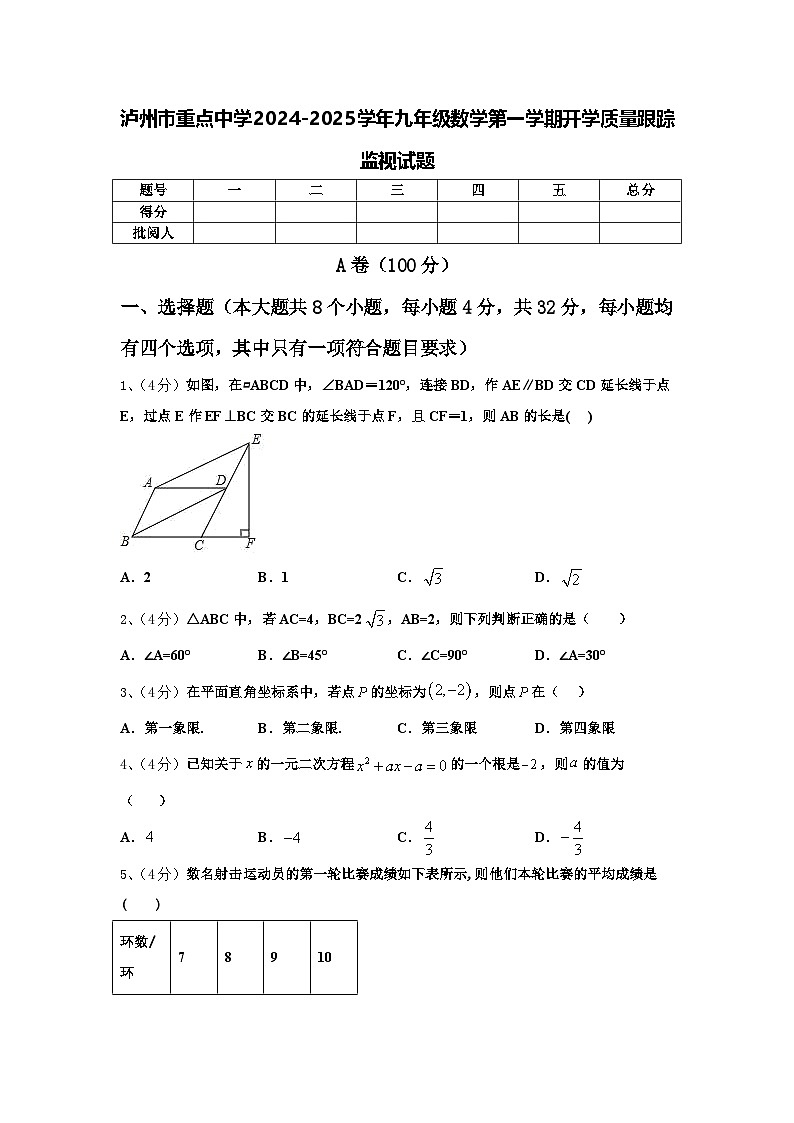 泸州市重点中学2024-2025学年九年级数学第一学期开学质量跟踪监视试题【含答案】第1页