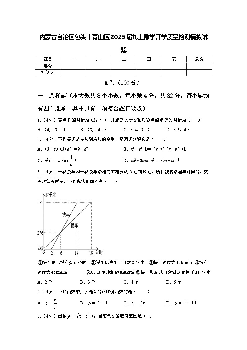 内蒙古自治区包头市青山区2025届九上数学开学质量检测模拟试题【含答案】第1页