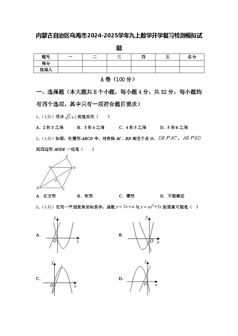 内蒙古自治区乌海市2024-2025学年九上数学开学复习检测模拟试题【含答案】第1页