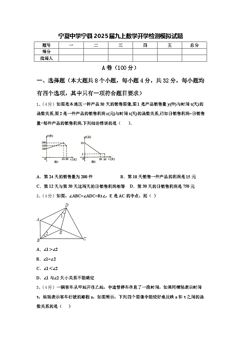 宁夏中学宁县2025届九上数学开学检测模拟试题【含答案】第1页