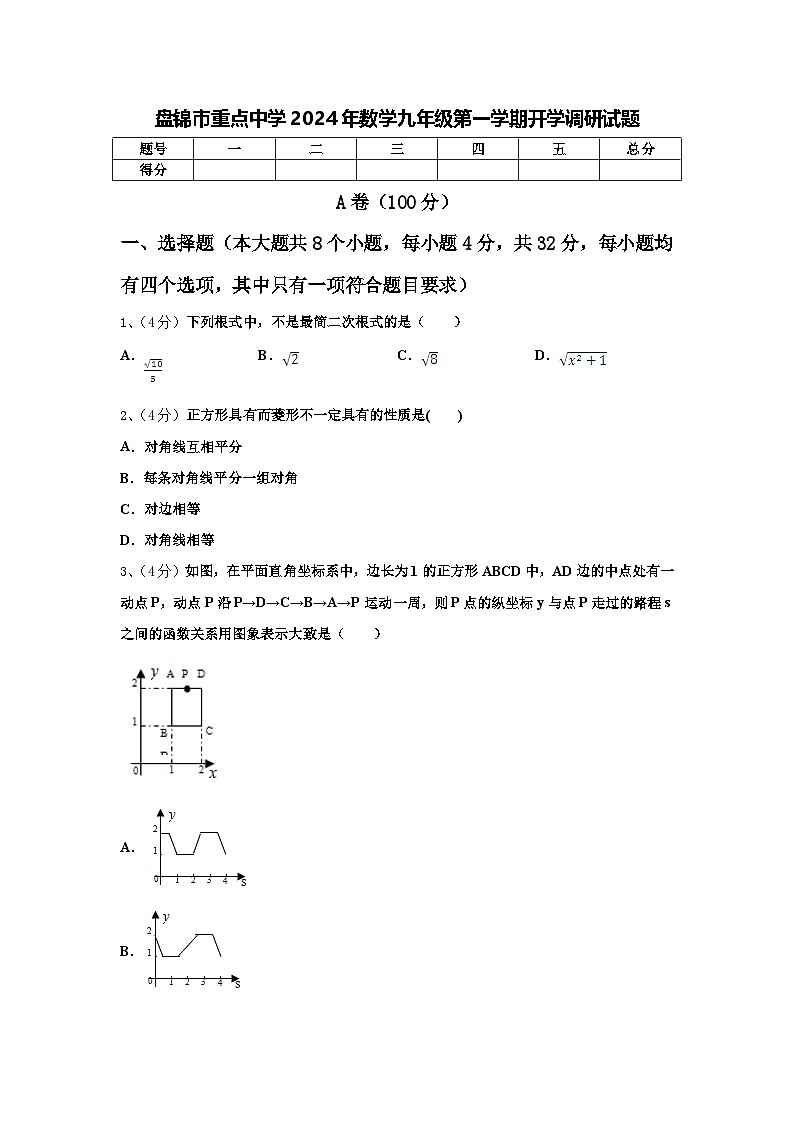 盘锦市重点中学2024年数学九年级第一学期开学调研试题【含答案】第1页