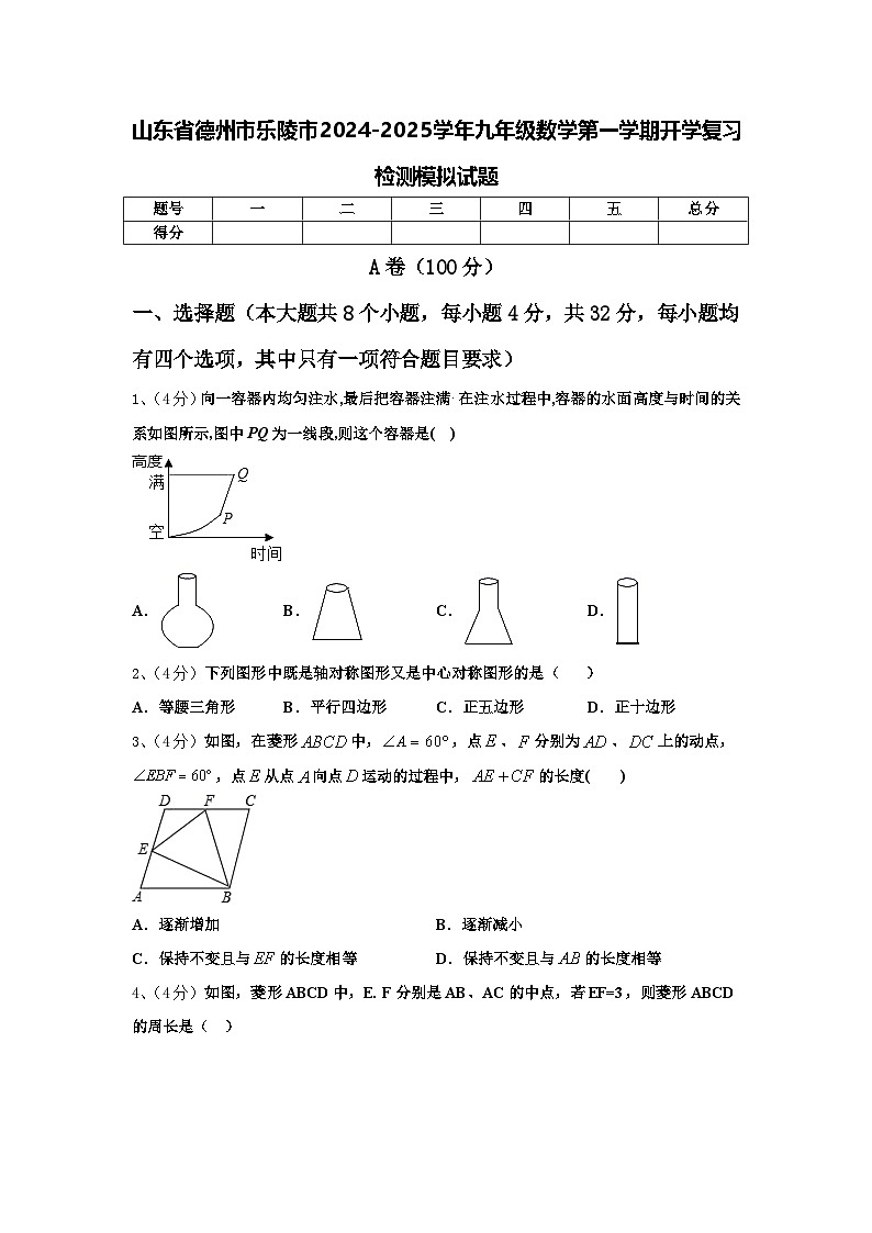 山东省德州市乐陵市2024-2025学年九年级数学第一学期开学复习检测模拟试题【含答案】第1页