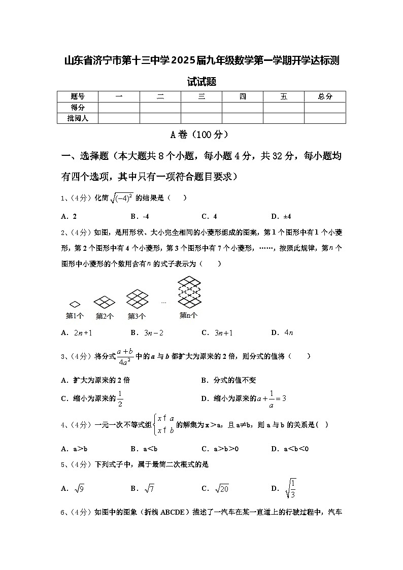 山东省济宁市第十三中学2025届九年级数学第一学期开学达标测试试题【含答案】第1页