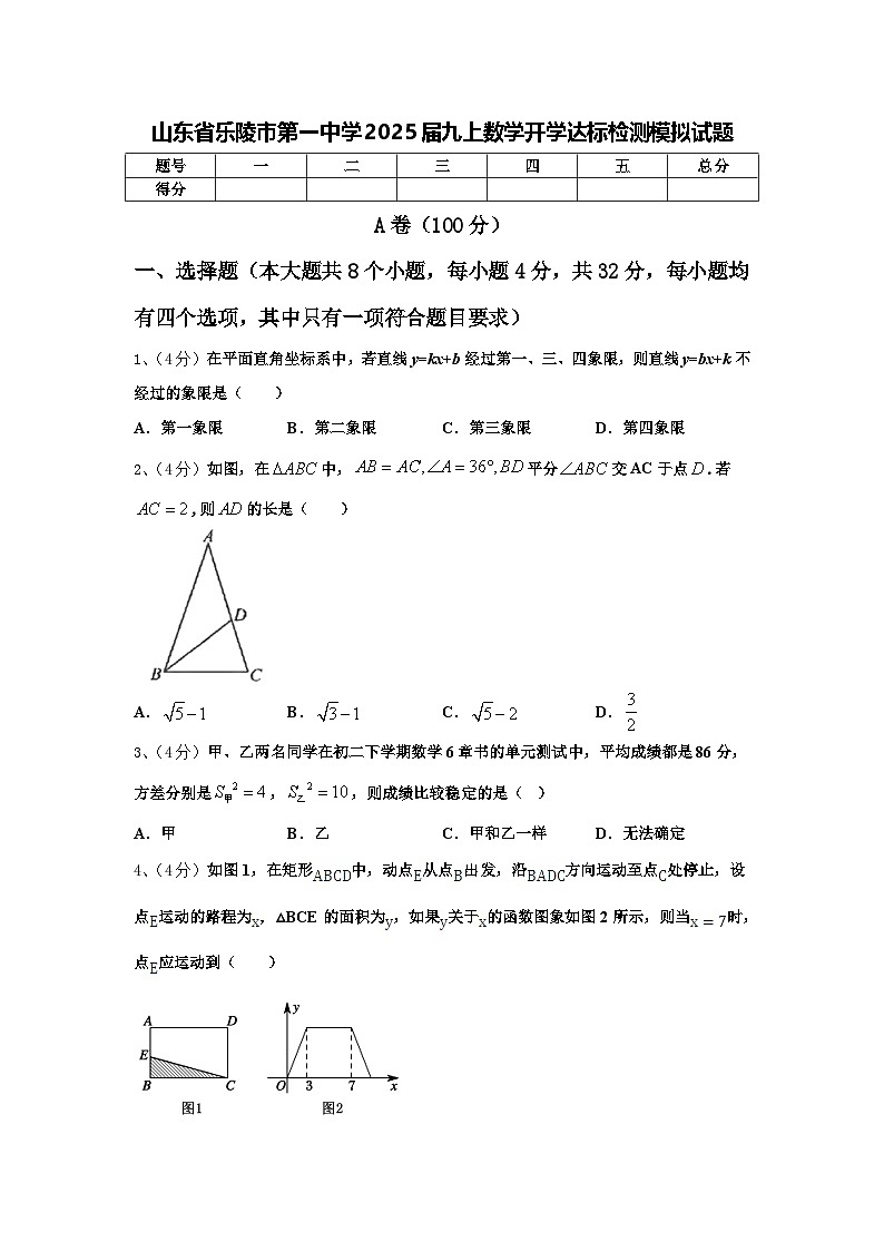 山东省乐陵市第一中学2025届九上数学开学达标检测模拟试题【含答案】第1页