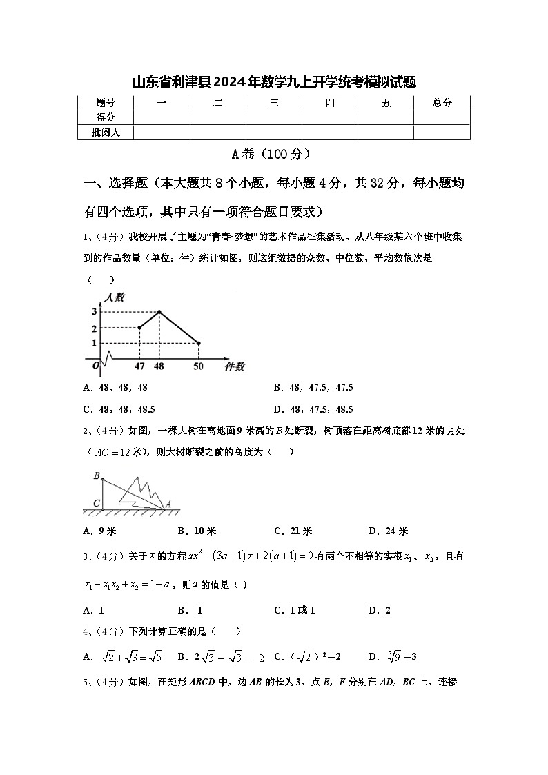山东省利津县2024年数学九上开学统考模拟试题【含答案】第1页