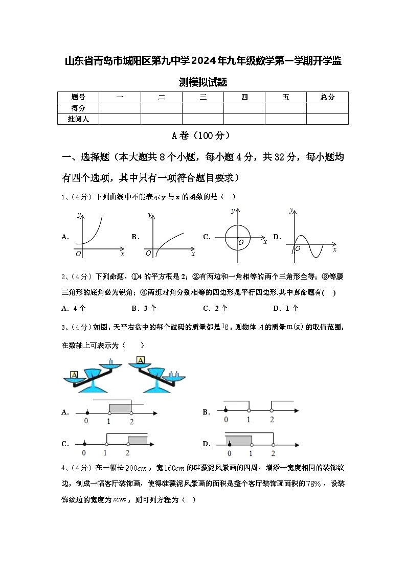 山东省青岛市城阳区第九中学2024年九年级数学第一学期开学监测模拟试题【含答案】第1页