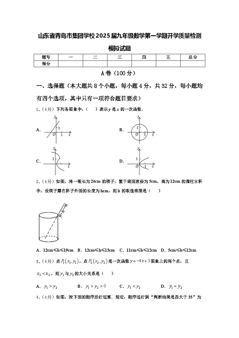 山东省青岛市集团学校2025届九年级数学第一学期开学质量检测模拟试题【含答案】第1页