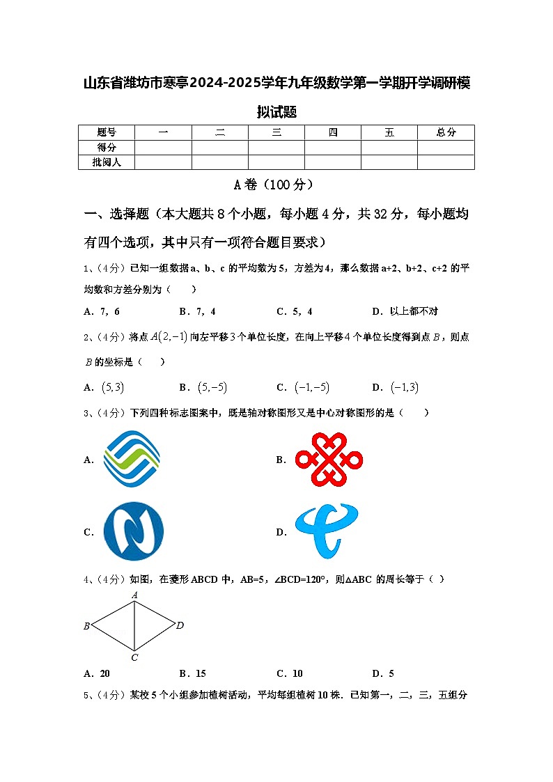 山东省潍坊市寒亭2024-2025学年九年级数学第一学期开学调研模拟试题【含答案】第1页