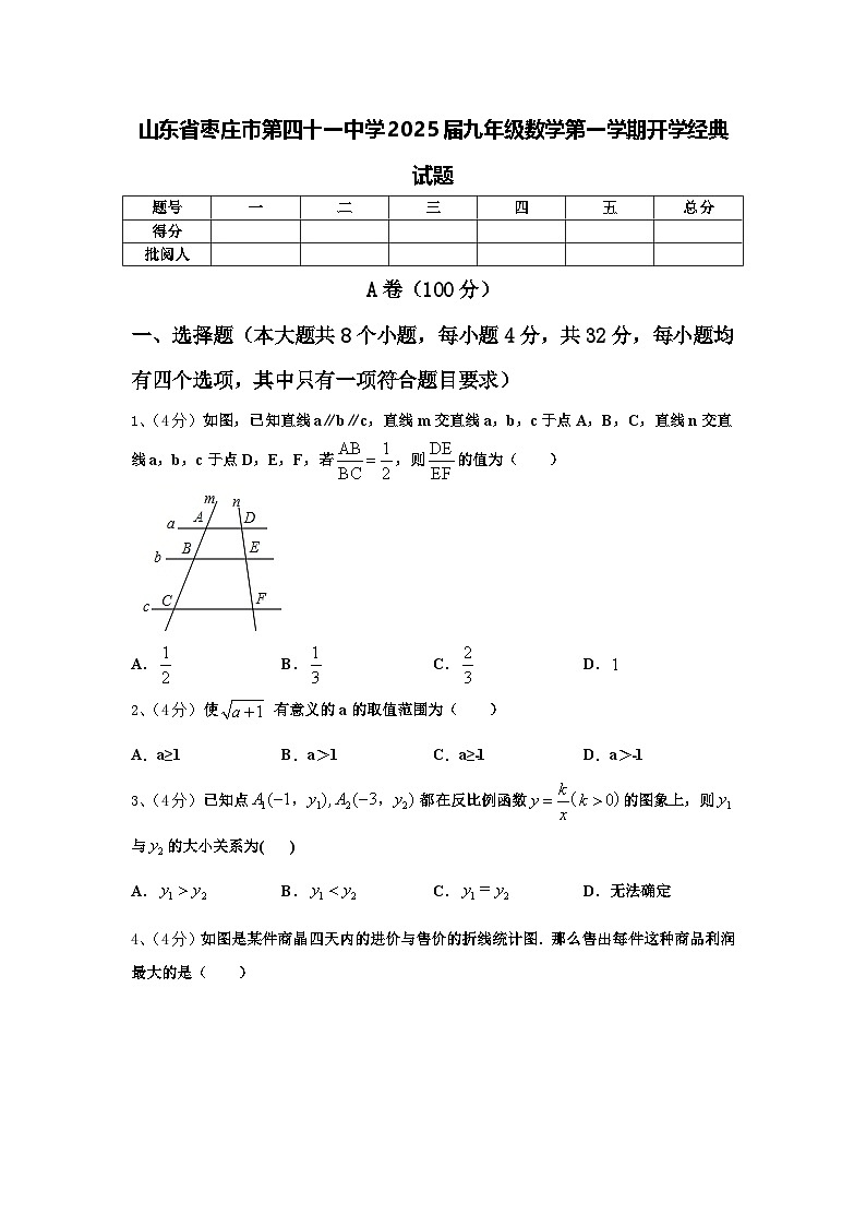 山东省枣庄市第四十一中学2025届九年级数学第一学期开学经典试题【含答案】第1页