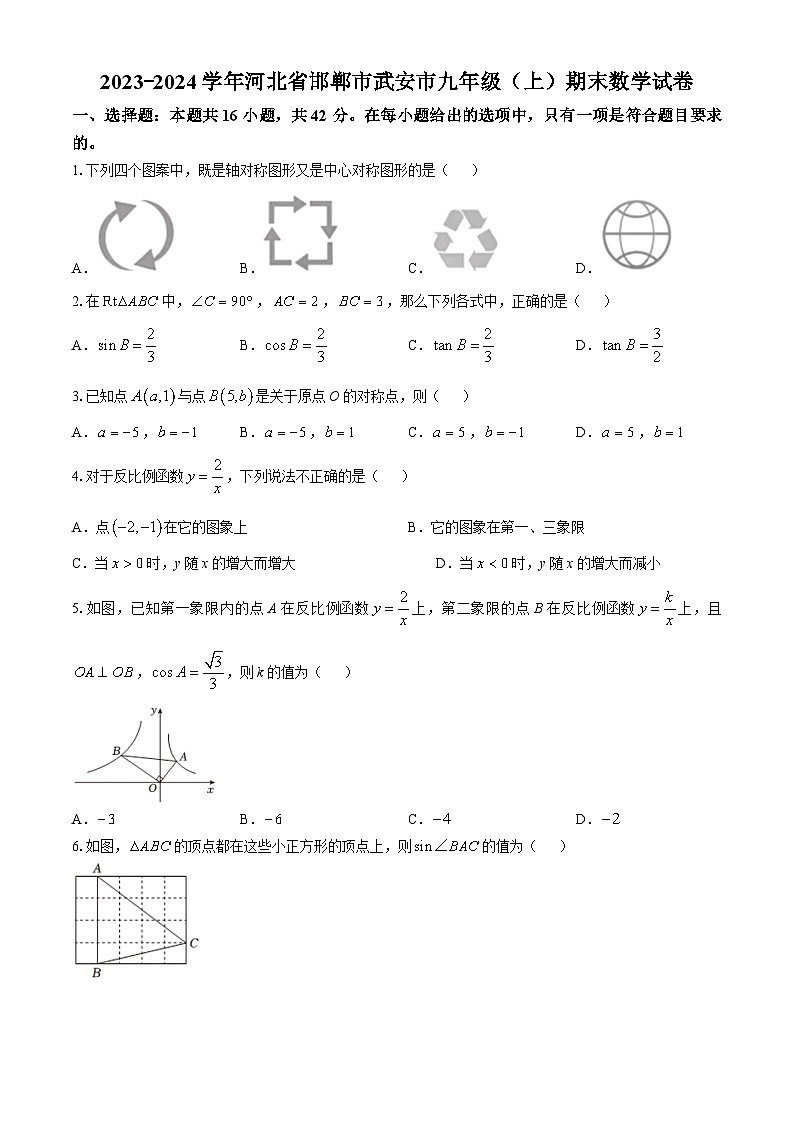 河北省邯郸市武安市2023-2024学年九年级上学期期末数学试卷01