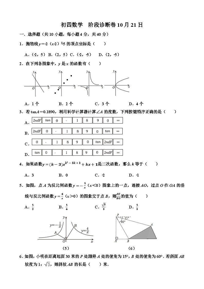 山东省淄博市张店区第八中学2024--2025学年上学期九年级数学阶段诊断卷（10月份）01