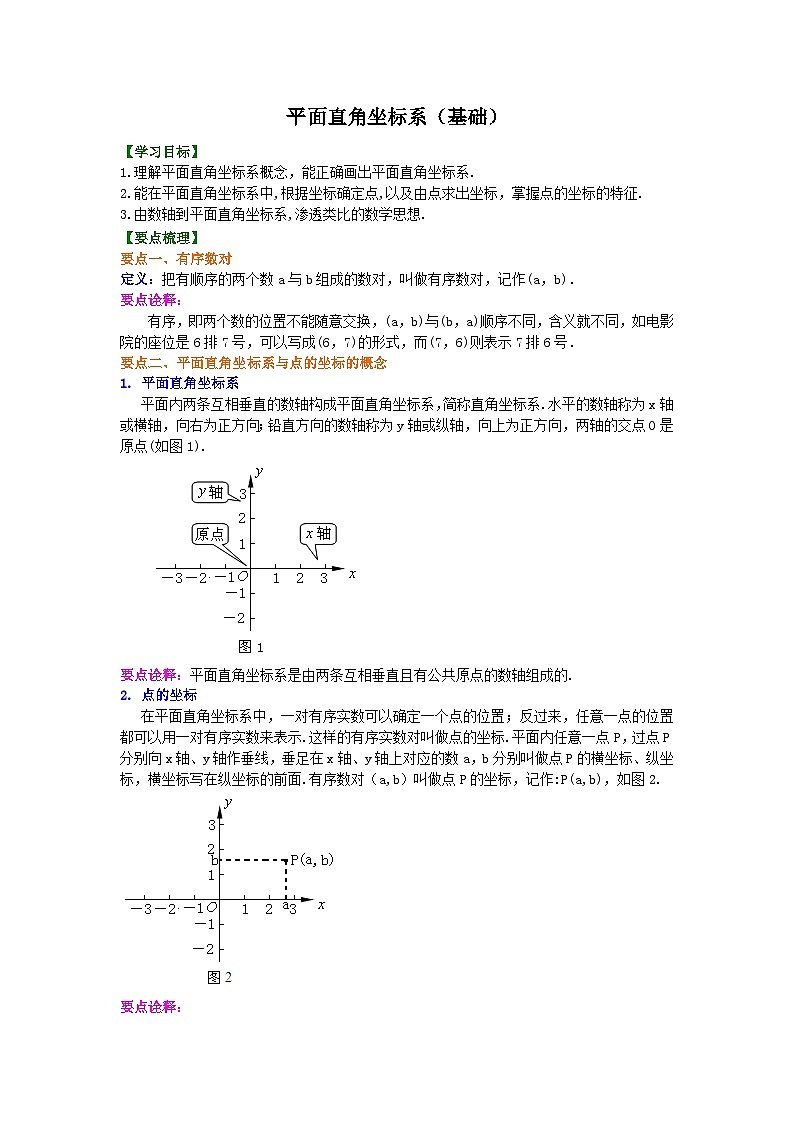 平面直角坐标系(基础)知识讲解第1页
